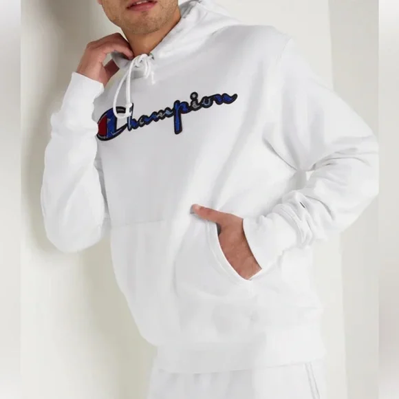 ✅✅Champion Reverse Weave Hoodie Script Logo Applique - White Sweatshirts & Hoodies